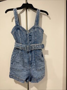 Alice & Olivia Blue Denim Romper with Belt